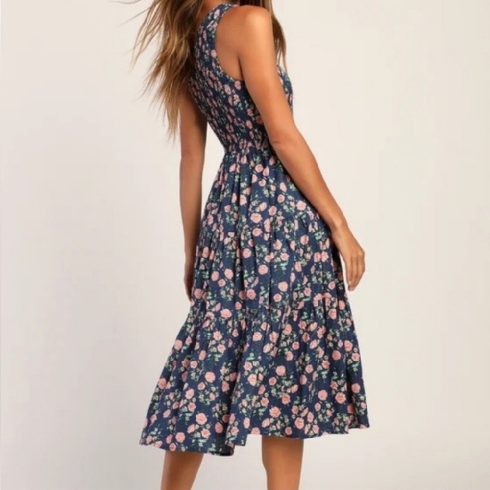 Lulu's You Grow Girl Navy Floral Print One Shoulder Dress